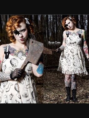 RARE HTF Sourpuss Broken Doll Parts Dress Whimsy Goth